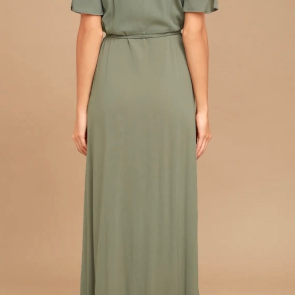 Lulus Much Obliged Washed Olive Green Wrap Maxi Dress in size Small - Picture 3 of 4